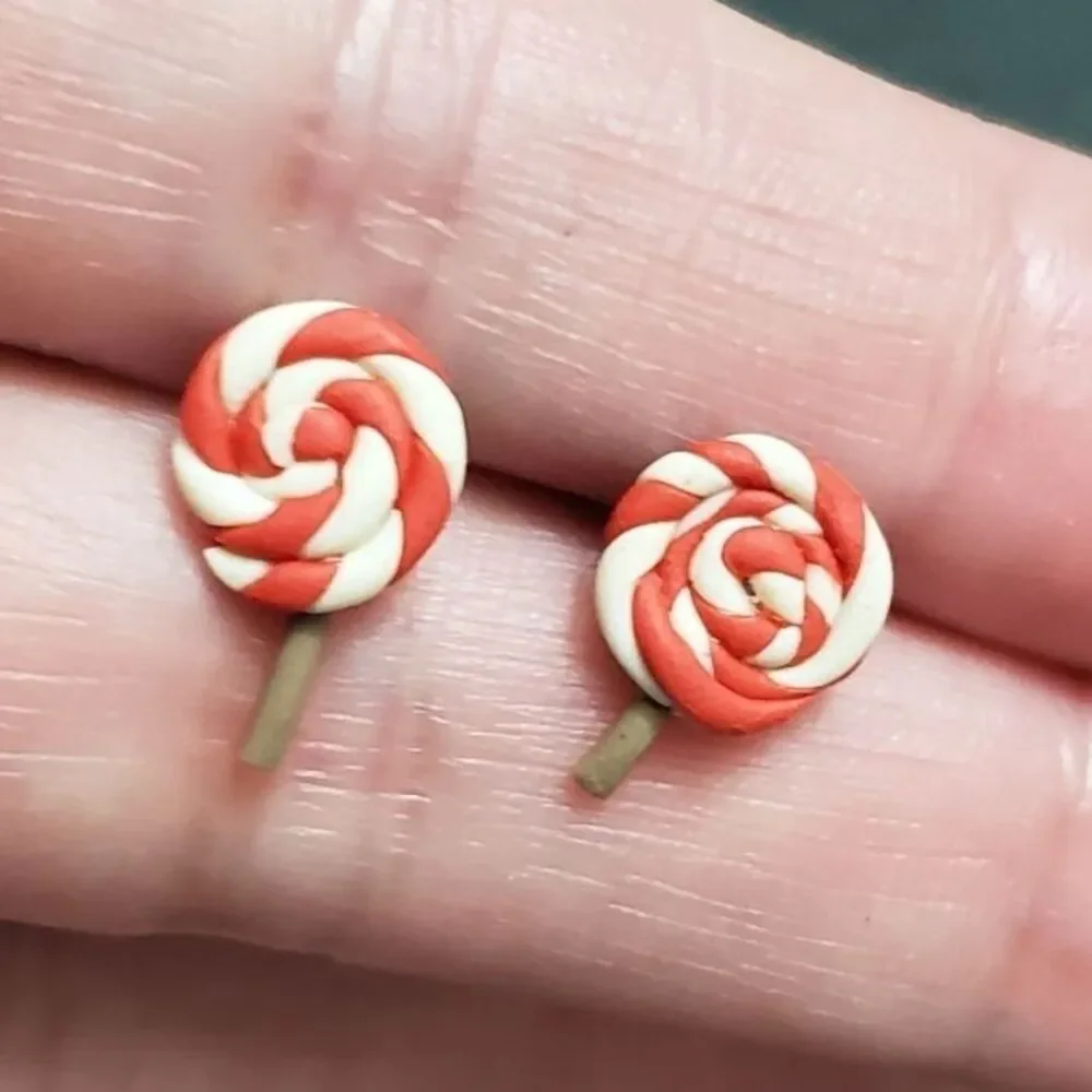 Red white polymer clay sucker earrings